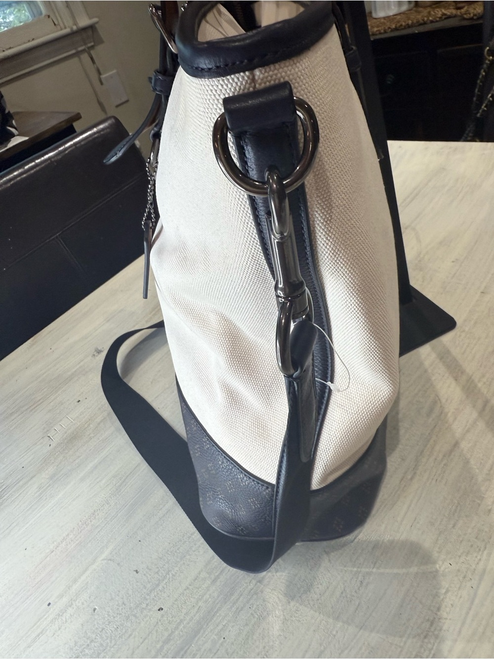 Coach Mercer Canvas Duffel/Tote in Chalk and Navy with Brown Accents- NWOT - Picture 7 of 14